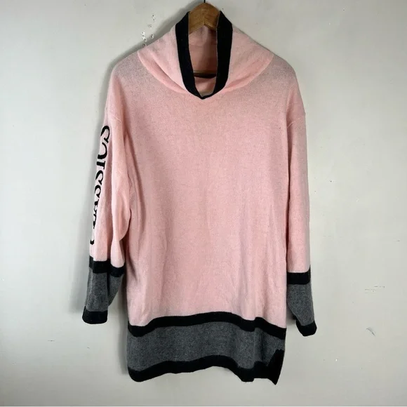 Vintage Mondi Grey Pink Wool Angora Tunic Cowl Neck Sweater Size 38 US Medium - Picture 1 of 9